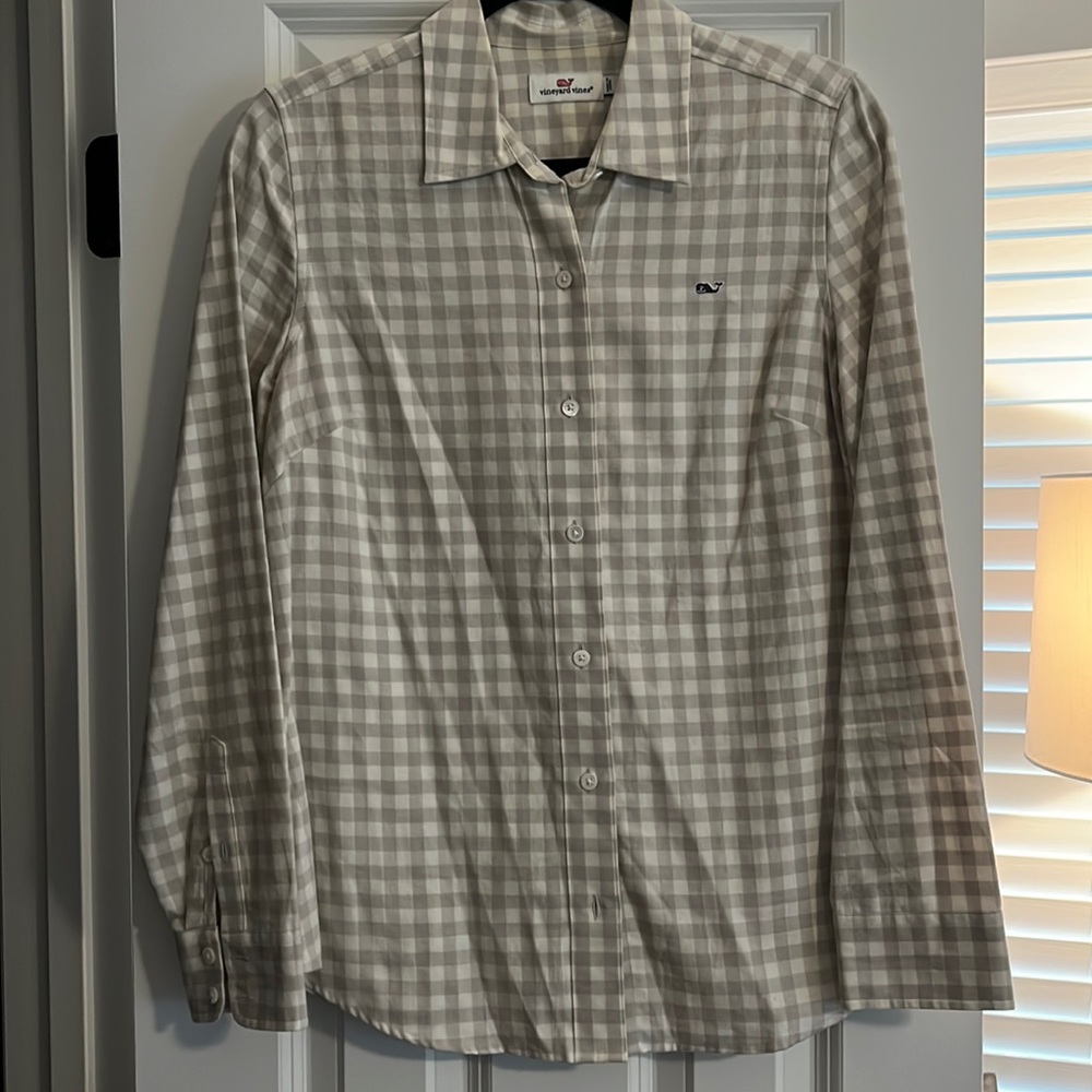 Vineyard Vines - Button Down - Grey/White Gingham - Size 8